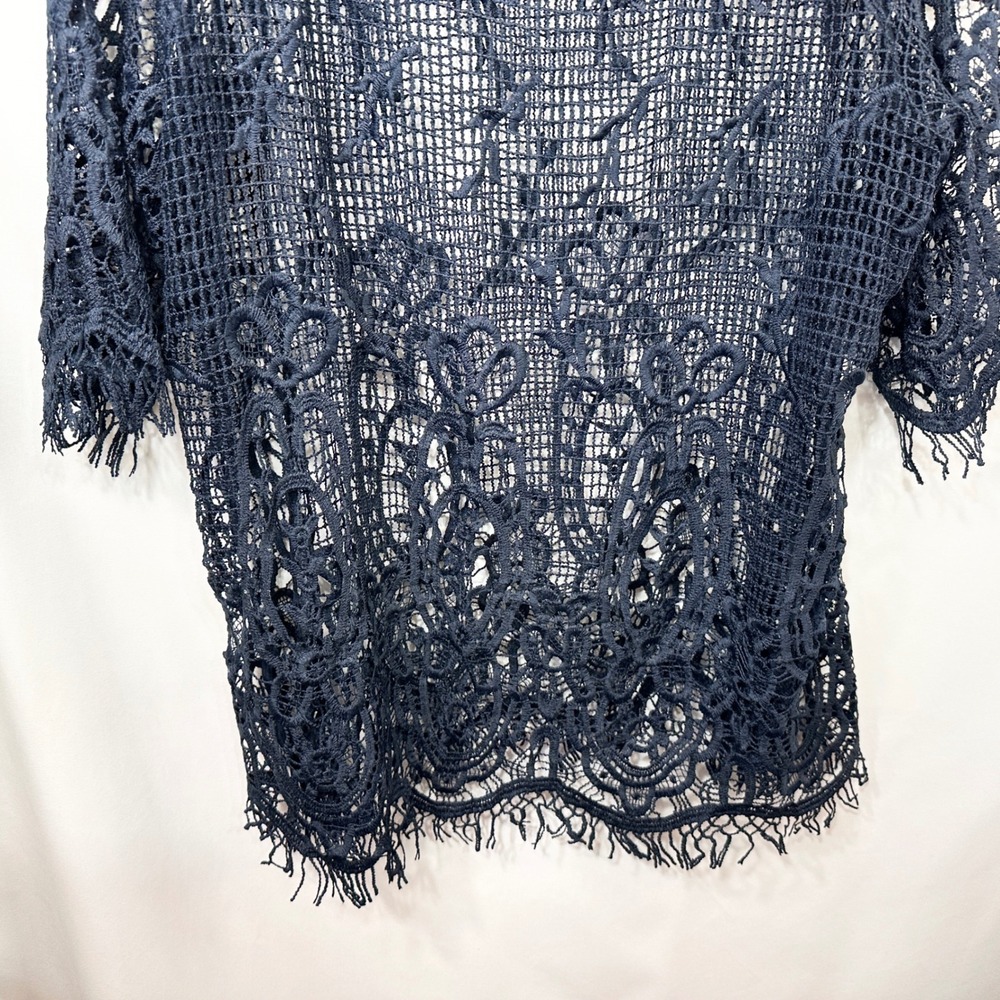 Catherines Plus Size 0X Lace Top Navy Blue Crochet Tunic Boho Witchy Gothic 179 - Picture 4 of 8